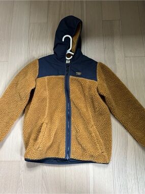 L.L. Bean Navy and Tan Sherpa Fleece Zip Jacket